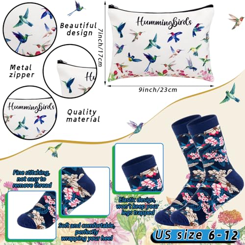 Hummingbird Gift Set with 16 oz Glass Tumbler Cosmetic Bag and Socks - Variation of Hummingbird