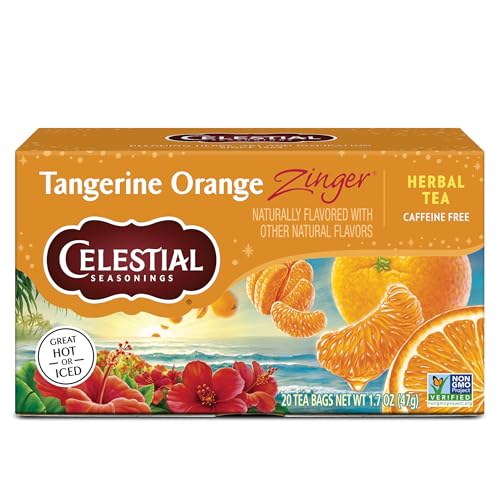 Celestial Seasonings Tangerine Orange Zinger Herbal Tea - 20 Tea Bags, Caffeine-Free, Fruit & Herb Blend