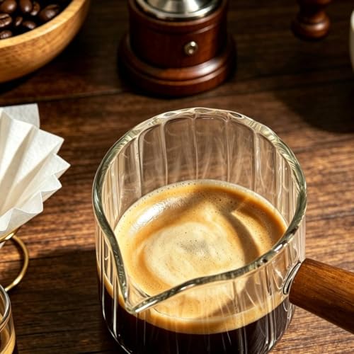 Wollibao 6oz Espresso Glass Cup with Wooden Handle for Ninja Machines