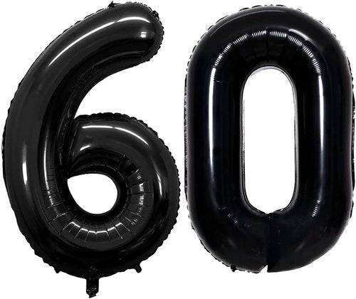 GOER 60th Birthday Balloons - 42 Inch Jumbo Black Foil Helium Decorations for Anniversary Celebrations