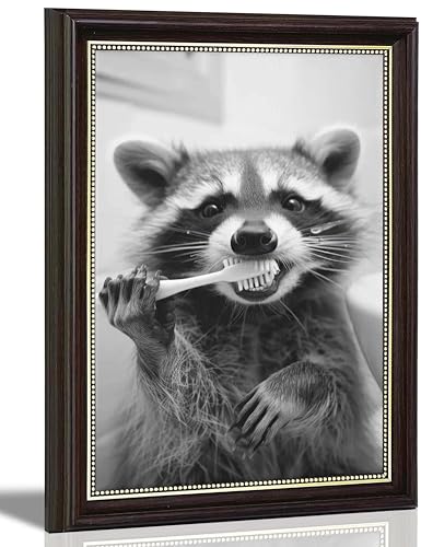Funny Raccoon Bathroom Wall Art - 9x11 Framed Canvas Print