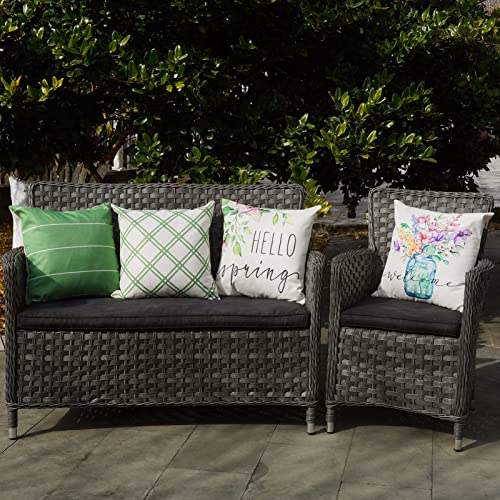 18x18 Waterproof Spring Flower Throw Pillow Covers Set of 4 Farmhouse Green Outdoor Sofa Cushions