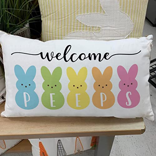 Easter Bunny Lumbar Pillow Cover 12x20 - Decorative Linen Throw Case A-26