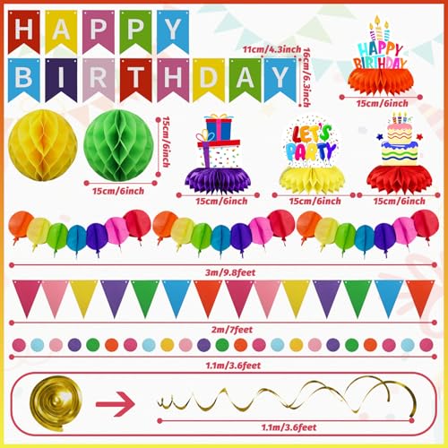 Recosis All-in-One Birthday Decoration Kit with Banner and Honeycomb Balls