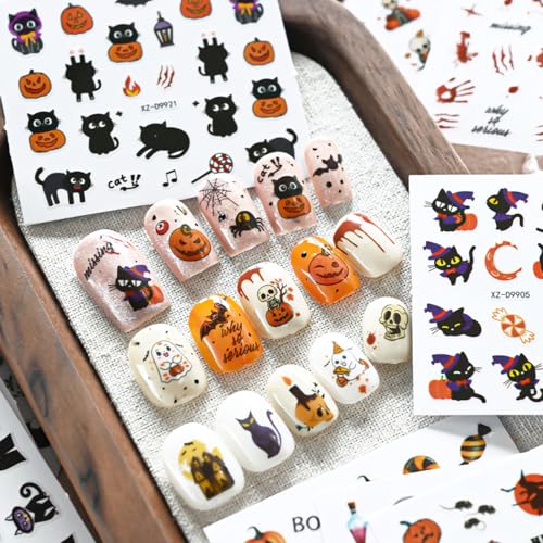 30 Sheets Halloween Nail Art Stickers 3D Self-Adhesive Gothic Decals