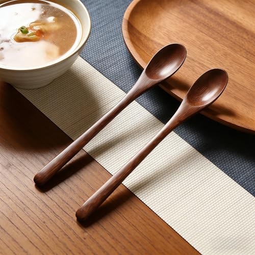 2 Premium Handcrafted Wooden Coffee & Espresso Spoons - 7.8 Inch Long Handle