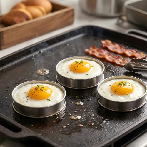 4-Inch Stainless Steel Crumpet Rings - Non-Stick English Muffin & Egg Molds