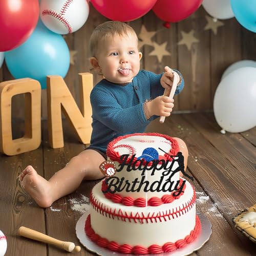 Baseball Happy Birthday Cake Topper - Glitter Cake Decoration