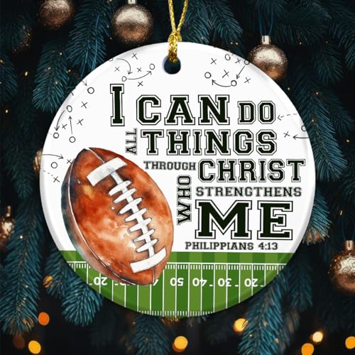 Football Christian Ornament with Bible Verse Philippians 4:13 - Religious Holiday Decor