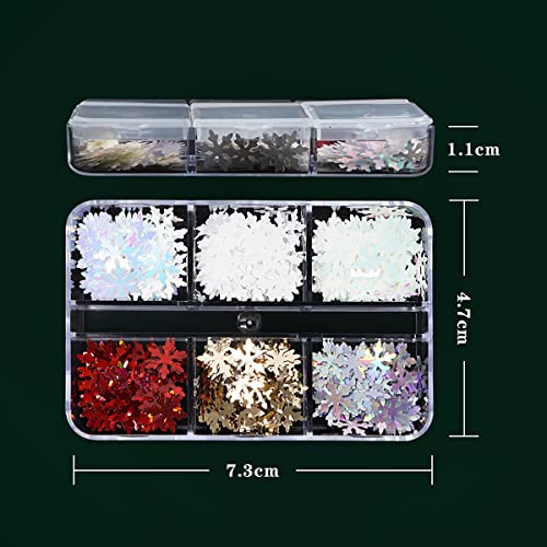 6 Grids Holographic Snowflake Nail Art Glitter Sequins Winter Xmas