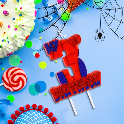 Spider Web 3rd Birthday Candle - Red Spider Cake Decoration