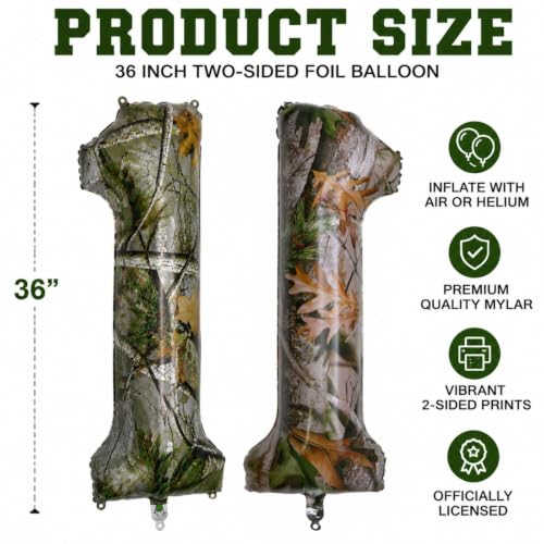 38 Inch Camo Number 1 Balloon - Hunter Mylar Birthday Decoration (1 Count)