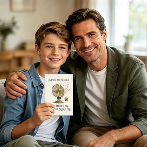 Funny Father's Day Card for Dad - Biggest Fan Design with Gold Envelope