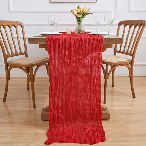 6 Pack Red Cheesecloth Table Runners - 10FT Rustic Boho Holiday Decor