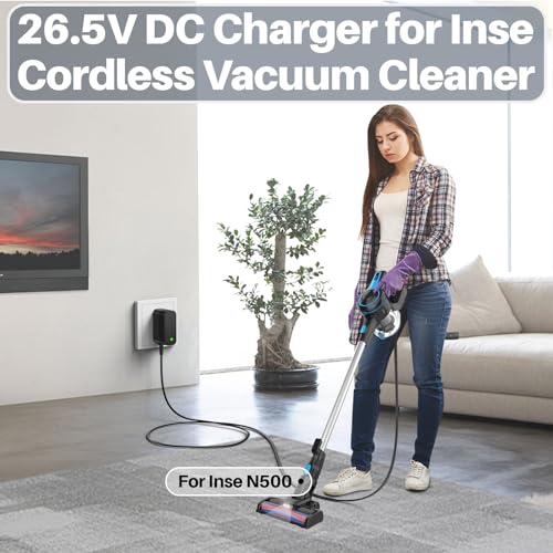 26.5V DC Charger for Inse Cordless Vacuum Cleaners - Compatible with N5, N6, Deik VC-1518-US
