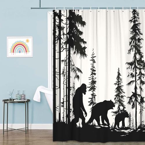 Bigfoot Forest Monster Shower Curtain, 69" x 70" Waterproof with Hooks
