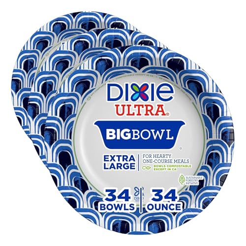 Dixie Ultra Extra Large Paper Bowls 34 oz - Pack of 3, Microwave Safe & Compostable
