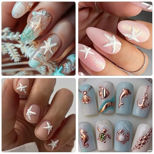 MOLILON 5D Embossed Ocean Nail Stickers Starfish Seashell Decals