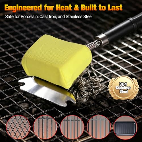 YEBLEM 18" Bristle-Free BBQ Grill Brush & Scraper, 2-Pack, Black