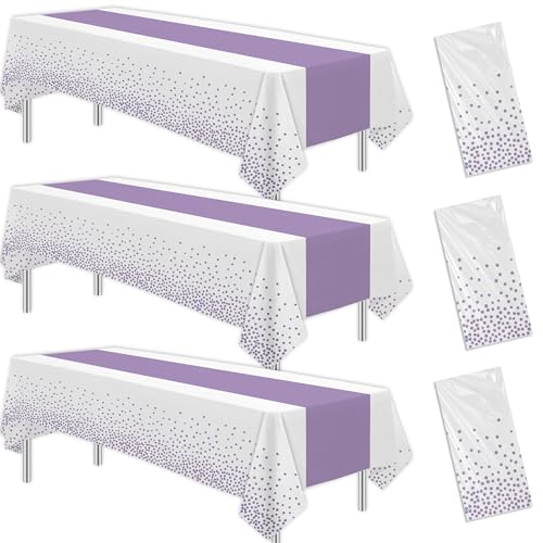 Lavender Purple Party Tablecloth Set - White & Purple Decorations