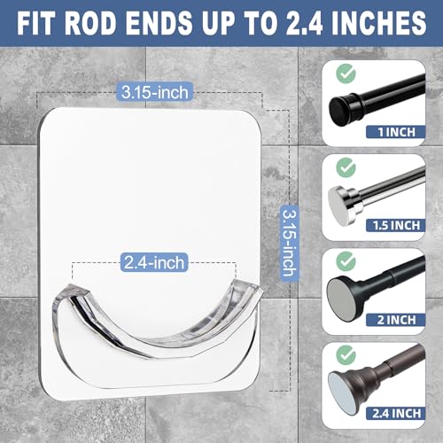 2 Pack Adhesive Curtain Rod Holders - No Drilling, Clear Bathroom Brackets