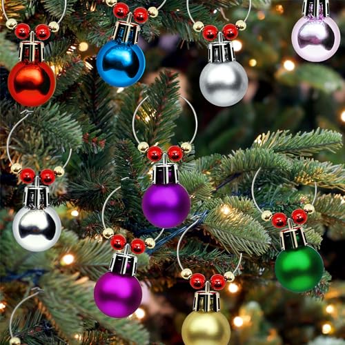16 Pcs Christmas Ball Wine Glass Charms Drink Markers Rings for Holiday Parties