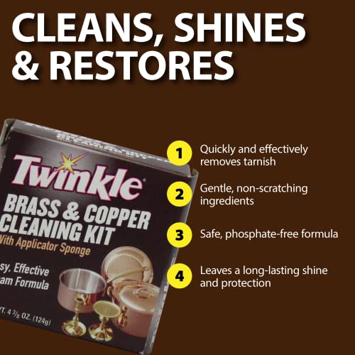 Twinkle Brass & Copper Cleaning Kit 4 Oz - Anti-Tarnish, Non-Scratch, Long-Lasting Shine