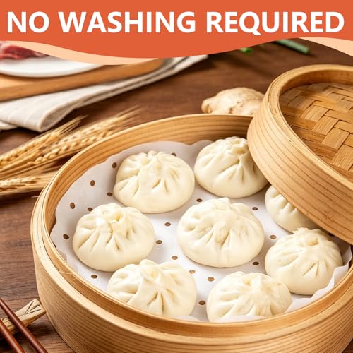 Ninsula 10-Inch Bamboo Steamer Liners - 185 PCS Non-Stick Air Fryer Paper