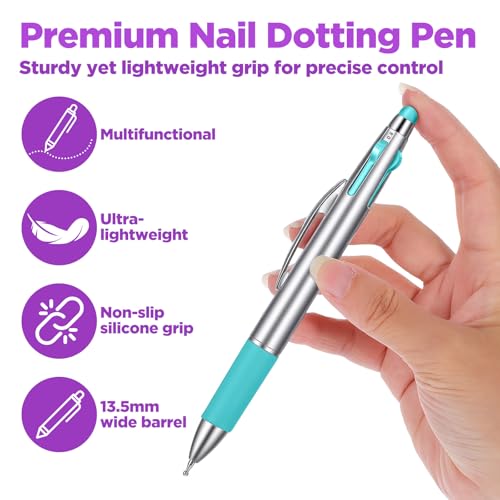 Dopenspi 5-in-1 Nail Dotting Pen & Silicone Tool - 2PCS Green