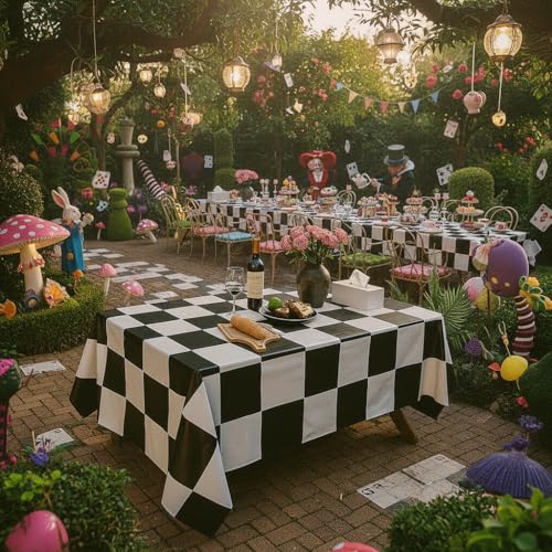BRALEO Black and White Checkered Tablecloth, 55" x 98" PVC Party Table Cover