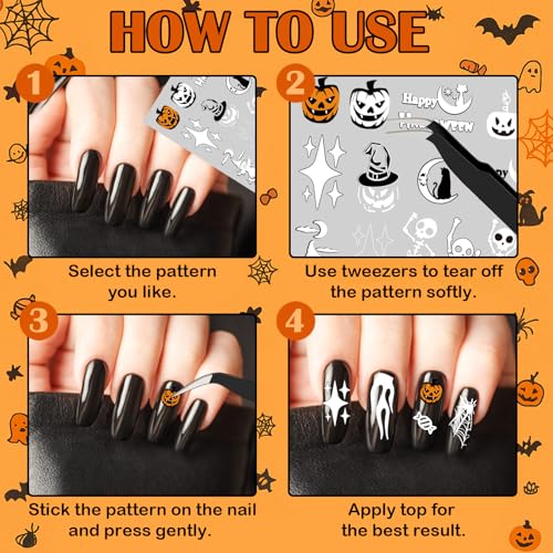Glow in the Dark Halloween Nail Art Stickers, 9 Sheets Self-Adhesive Decals