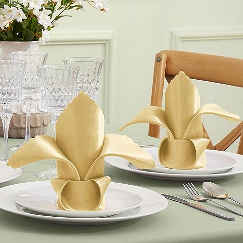 Gold Scalloped Satin Napkins - 12 Pack, 12x12 Inch Wedding Decor