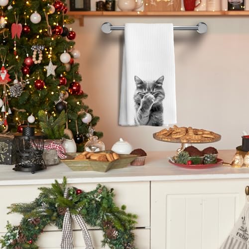 Funny Cat Hand Towels for Bathroom & Kitchen Decor - 16x24 Inch