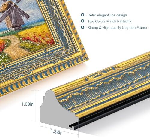 GULETHUN Vintage Gold 8x10 Ornate Picture Frame with Blue Accent
