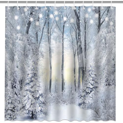 Winter Forest Shower Curtain 71x71 Inch - Waterproof Polyester Bathroom Decor
