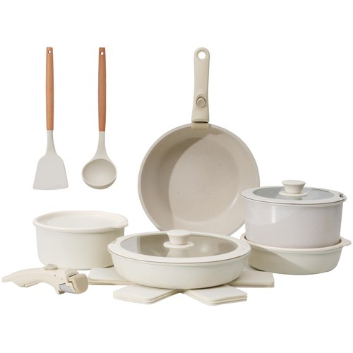 17Pcs Pots And Pans Set Nonstick with Detachable Handle, Non Stick Cookware,Granite Kitchen Pots And Pans Induction Rv Cookware Set, Oven And Dishwasher Safe