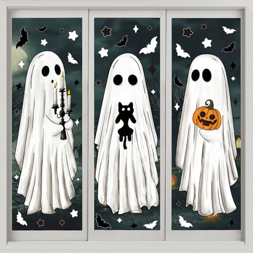 Halloween Ghost Window Clings - Large Ghosts Decoration Sheets for Windows & Mirrors - Heirloom Haven