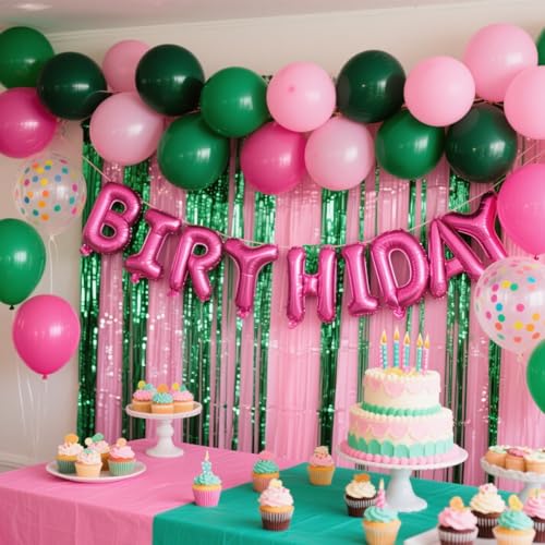 12 Inch Pink and Green Balloons - 50pcs for Party Decorations