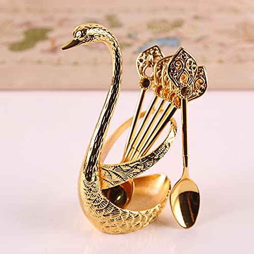 Frandilo Gold Swan Coffee Spoon Set with Holder - Elegant Kitchen Organizer