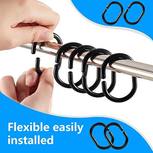24 Pack Black Shower Curtain Hooks - C Shape Silicone Rings