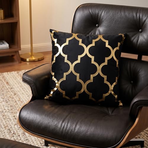AHAHM Gold and Black 18x18 Inch Decorative Throw Pillow Covers Set of 2 for Couch & Living Room