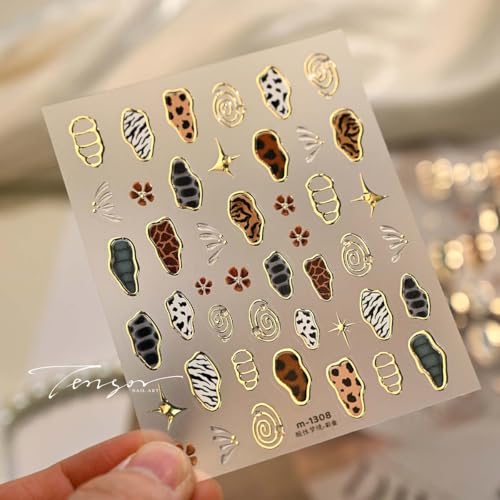 5D Embossed French Leopard Print Nail Stickers Flower Butterfly Decals