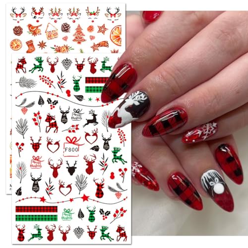 Christmas Nail Art Stickers 9 Sheets 3D Self-Adhesive Holiday Decals