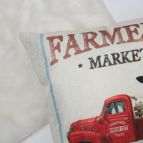 Farmhouse Animal Throw Pillow Covers 18x18 Inch Set of 4 - Cow, Sheep, Pig, Rooster Decor