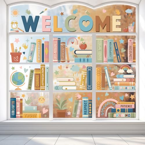 12 Sheet Boho Book Window Clings - Inspirational Classroom Decals