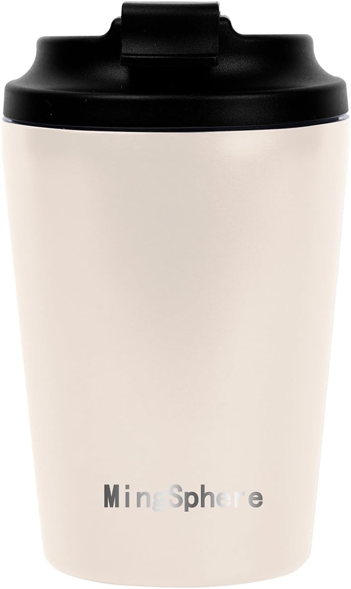 Skiennix Double-Wall Vacuum Insulated 12oz Coffee Tumbler - Reusable Stainless Steel Travel Mug | Warm Light Tan, Leakproof Design