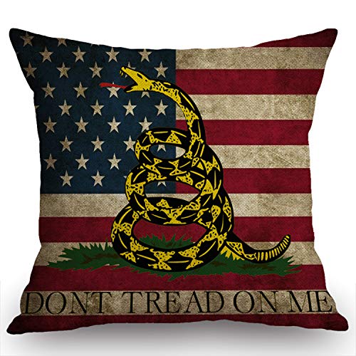 Don't Tread On Me American Flag Cotton Linen Throw Pillow Cover 18x18