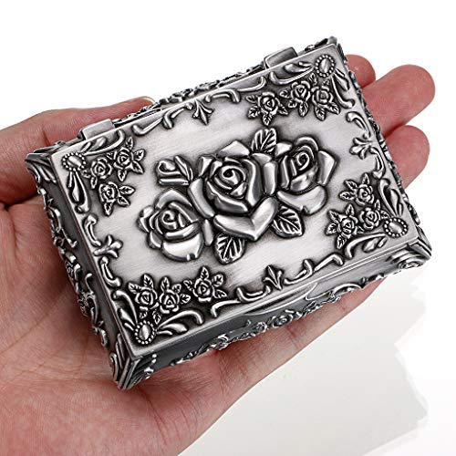 Hipiwe Vintage Metal Jewelry Box - Small Antique Silver Trinket Organizer