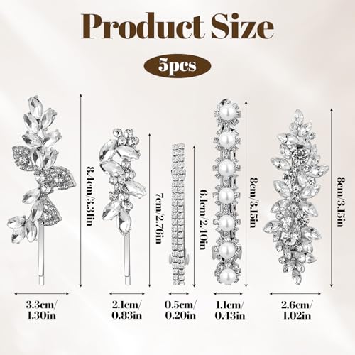 Nogeqi 5PCS Rhinestone Hair Clips Silver Crystal Flower Barrettes
