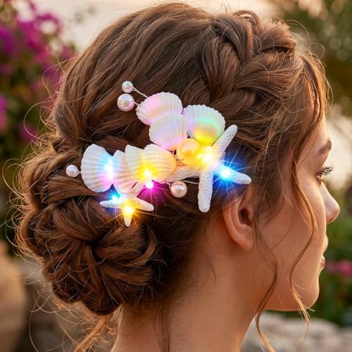 Latious Light Up Seashell & Starfish Hair Barrettes
